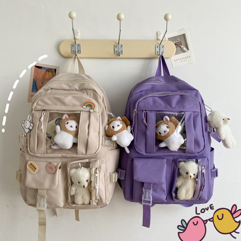 Large-capacity Cute Women Multi-Pocket Nylon Backpack Ins Junior High School Student School Bag Female Girl Backpack Laptop Book