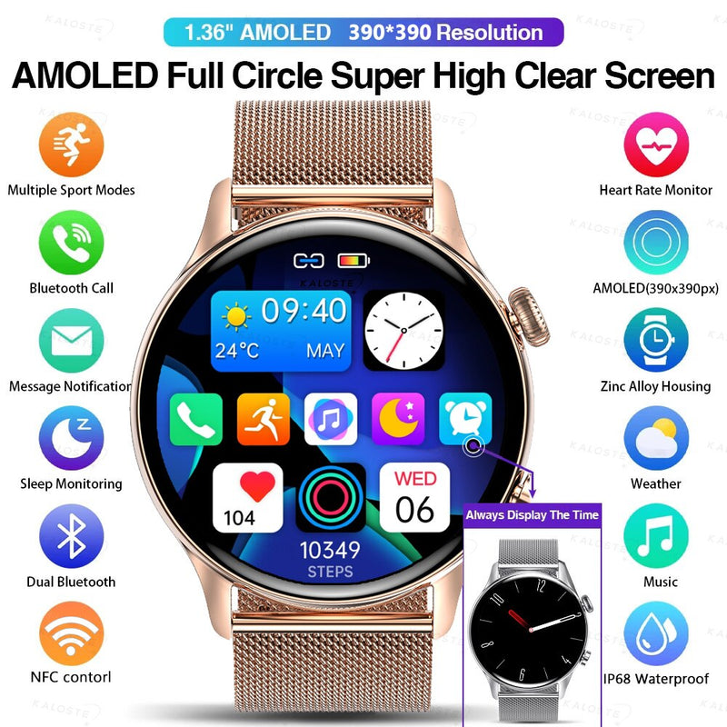 2022 NFC Smartwatch Women AMOLED HD Screen Always Display The Time Bluetooth Call IP68 Waterproof Smart Watch For Samsung Huawei