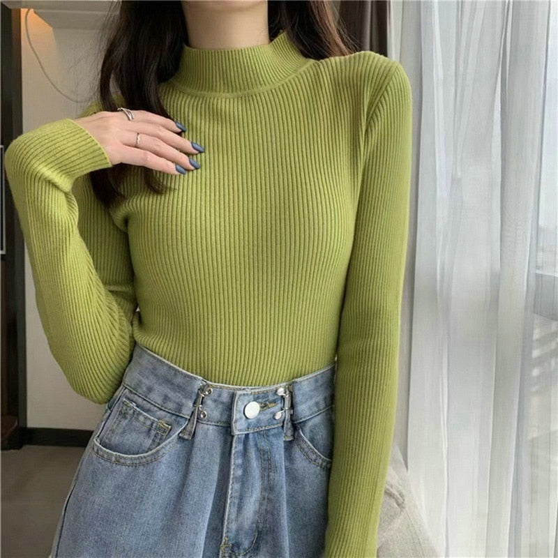 New Turtleneck Jumper Woman Knitted Blouses Fashion Ladies Sweaters Winter 2022 Thermal Striped Long Sleeve Autumn Warm Tops