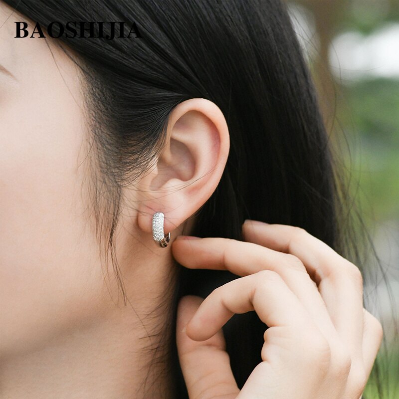 BAOSHIJIA Solid 18k White Gold Natural Diamonds Stud Earrings Simple Genuine Jewelry Women Polish Shank Luxurious