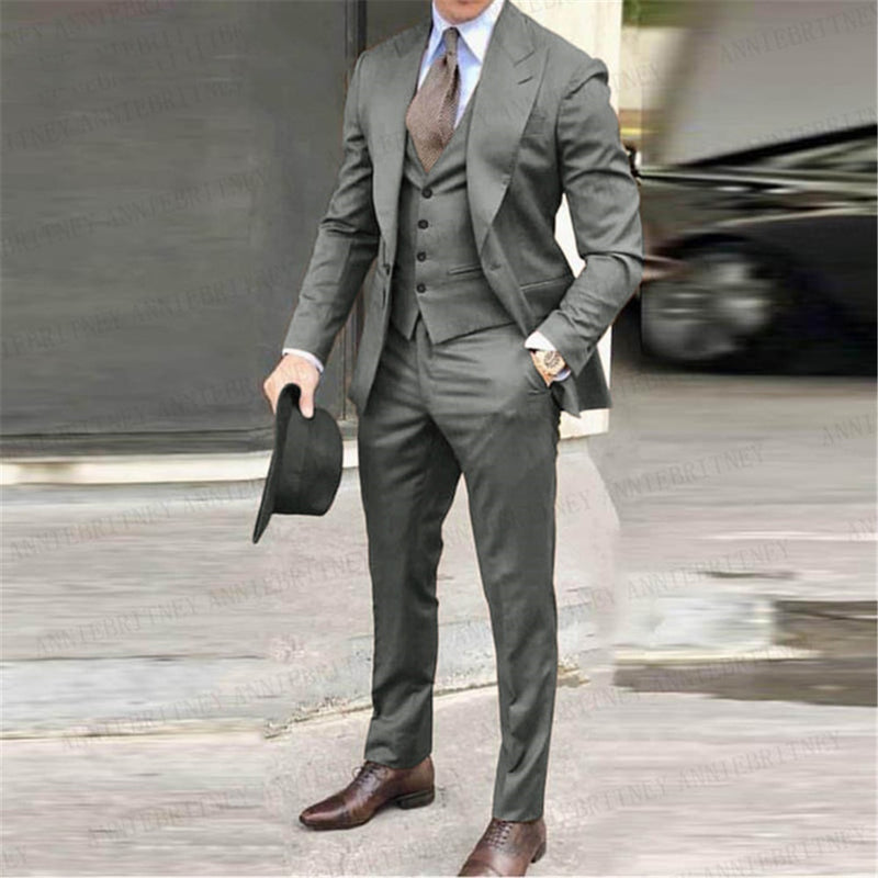 2022 Slim Fit Skinny Men Suits  Elegant  Men's Business Suits Single Breasted Bridegroom Men Suit 3 Pieces(Jacket+Pant+Vest)