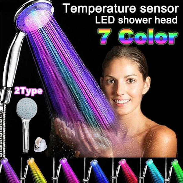 Shower Head LED Rainfall Shower Sprayer Automatically Color-Changing Temperature Sensor Water Saving Showerhead for Bathroom