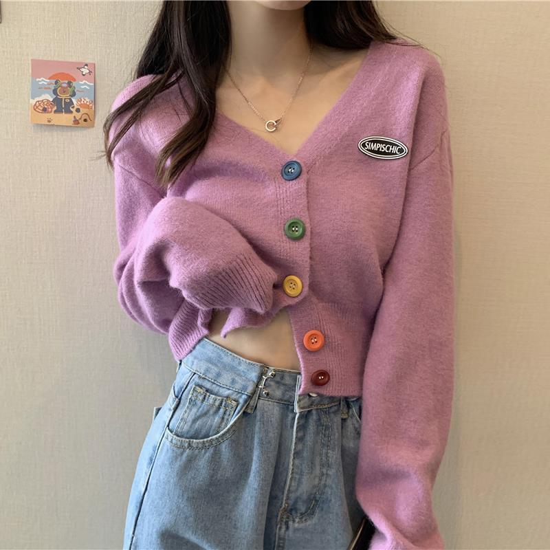 Cardigan for Women Long Sleeve Knitted Sweaters Sweater Cropped Crochet Kawaii V Neck Cardigans Woman Black Tops Cute 2022 Trend