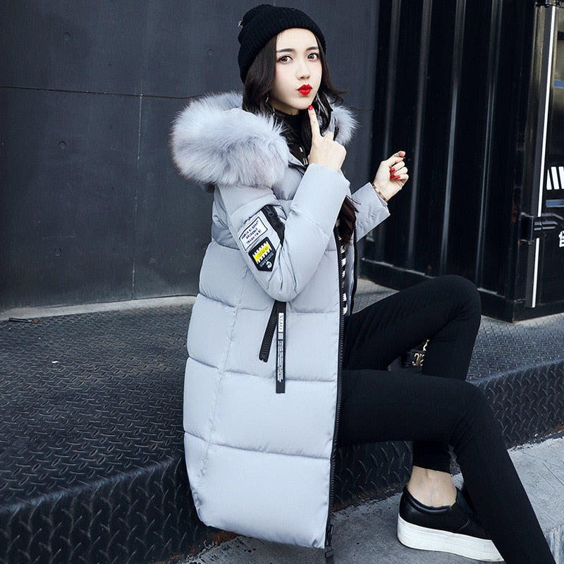 2021 Winter Parka Women&#39;s Long Padded Cotton Casual Fur Hooded Jacket Women&#39;s Thick Warm Parka Women&#39;s Coat Coat