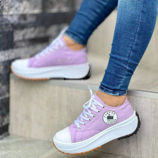 Classic White Canvas Shoes Women Sneakers Solid Lace-Up Casual Platform Shoes for Women Zapatos De Mujer Chaussure Femme