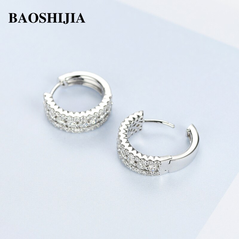 BAOSHIJIA Solid 18k White Gold Natural Diamonds Earrings Luxurious 1.4ct Classic Jewelry Brilliant Fashion Design Anniversary