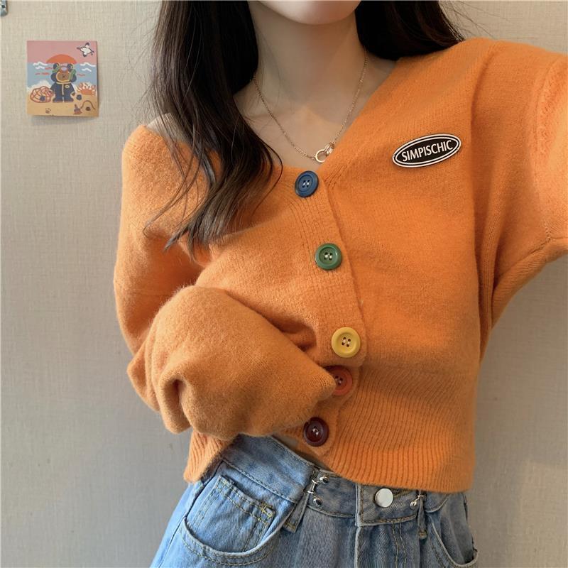 Cardigan for Women Long Sleeve Knitted Sweaters Sweater Cropped Crochet Kawaii V Neck Cardigans Woman Black Tops Cute 2022 Trend