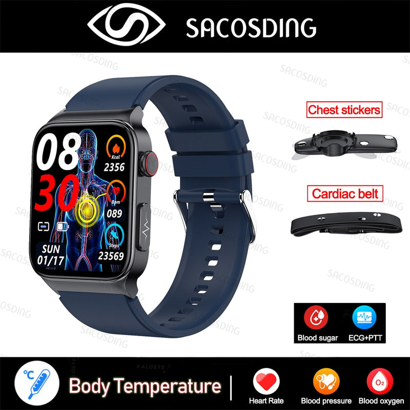 2022 NEW Blood Glucose Smart Watch Men ECG Monitor Blood Pressure Body Temperature Smartwatch IP68 Waterproof Fitness Tracker