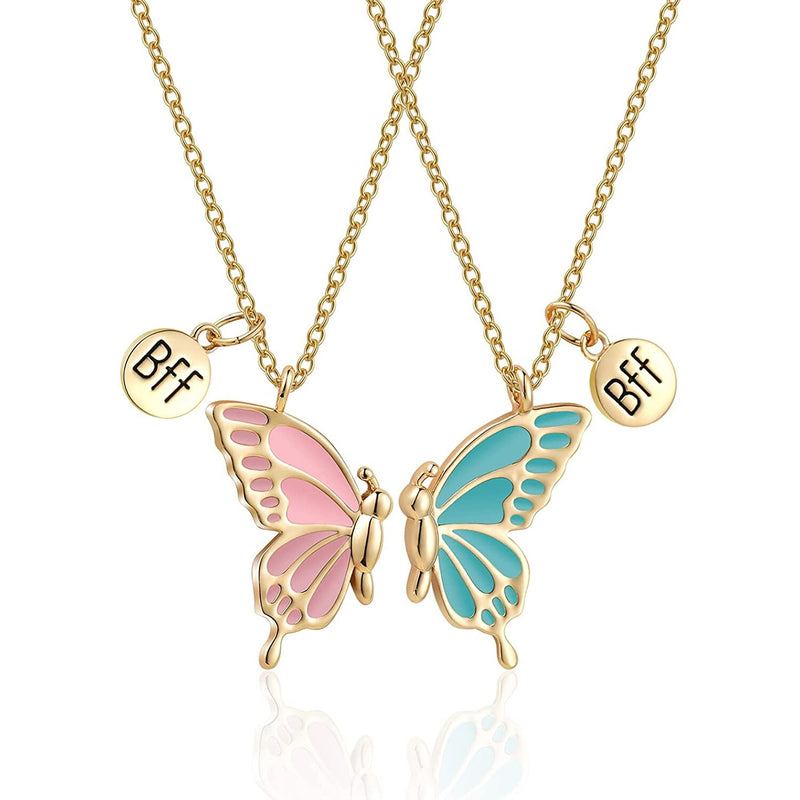 2PCS Best Friend Butterfly Necklaces BFF Friendship Necklace for 2 Girls Lover Couple Necklace Long Distance Birthday Gifts