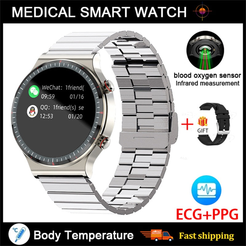 NEW Medical Grade Health Monitoring PPG + ECG Men Women Smart Watch Men Heart Rate Blood Oxygen Monitor Fitness Sport Smartwatch