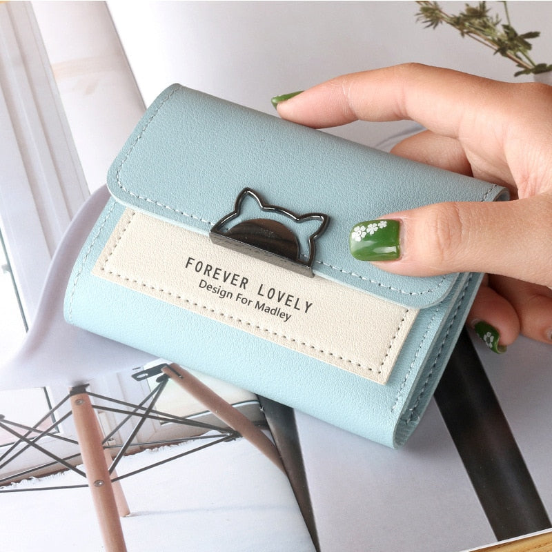 Women Wallet Small Cat Ear Cute Mini Wallet Unique Design Ladies Contrasting Metal Buckle Small Coin Purse Portable Purse New In