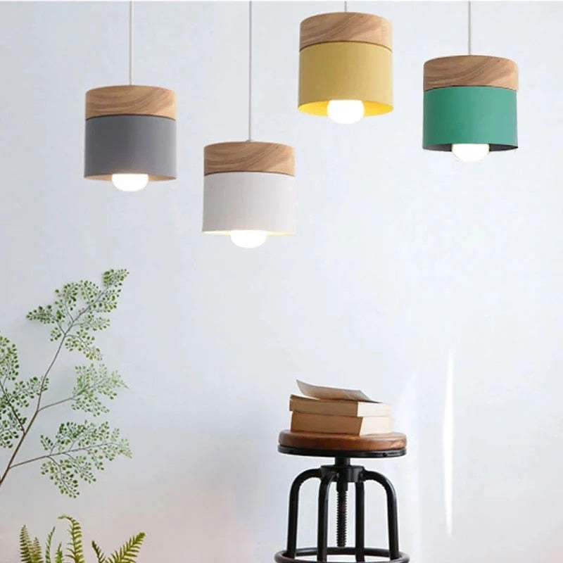 Nordic simplicity LED E27 Pendant light Modern macaron Hanging Lights Home improvement Iron and wood decoration Pendant lamp