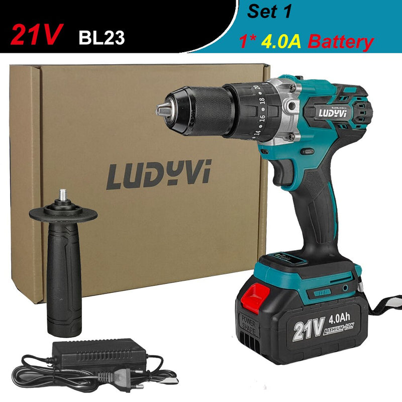 21V 13MM Brushless Electric Drill 120N/M 4000mah Battery Cordless Screwdriver With Impact Function Can Drill Ice Power Tools