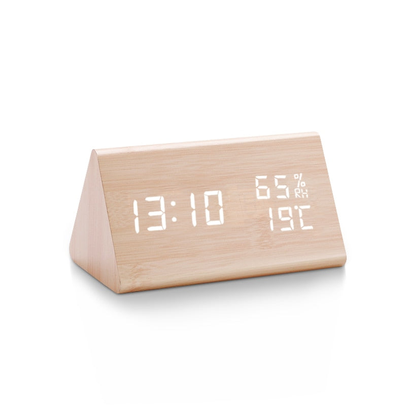 Digital Clock LED Wooden Alarm Clock Table Sound Control Electronic Clocks Desktop USB/AAA Powered Desperadoes Home Table Decor