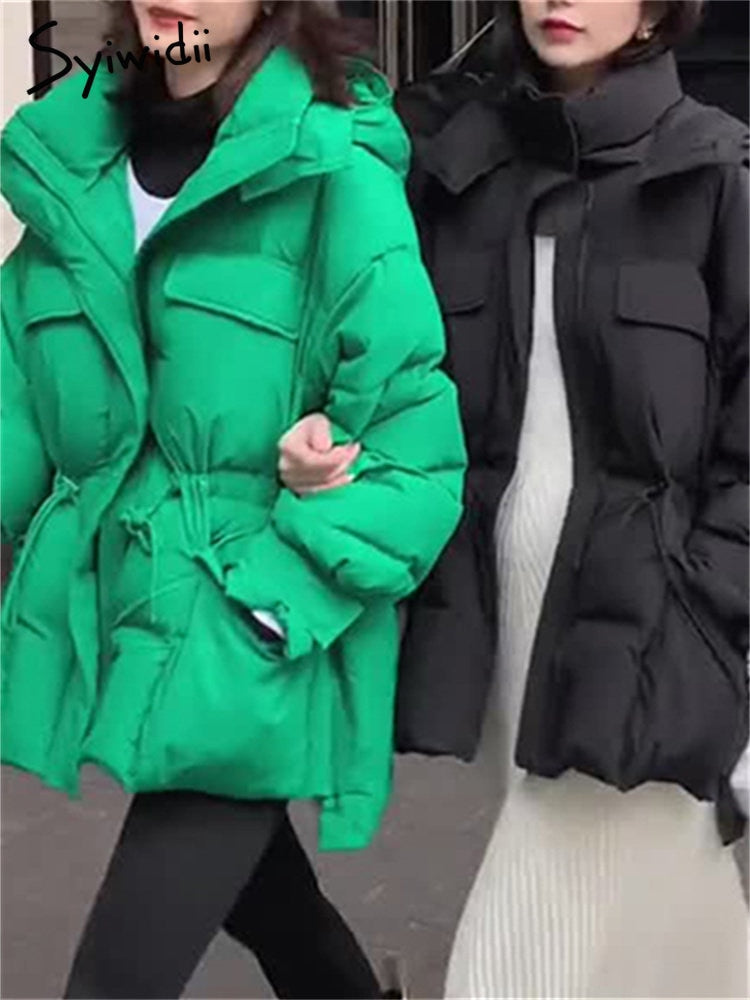 Syiwidii Green Parkas Coat Women Winter Jacket Autumn 2022 Korean Fashion Oversized Jackets Casual Thicken Warm Y2k Outerwear