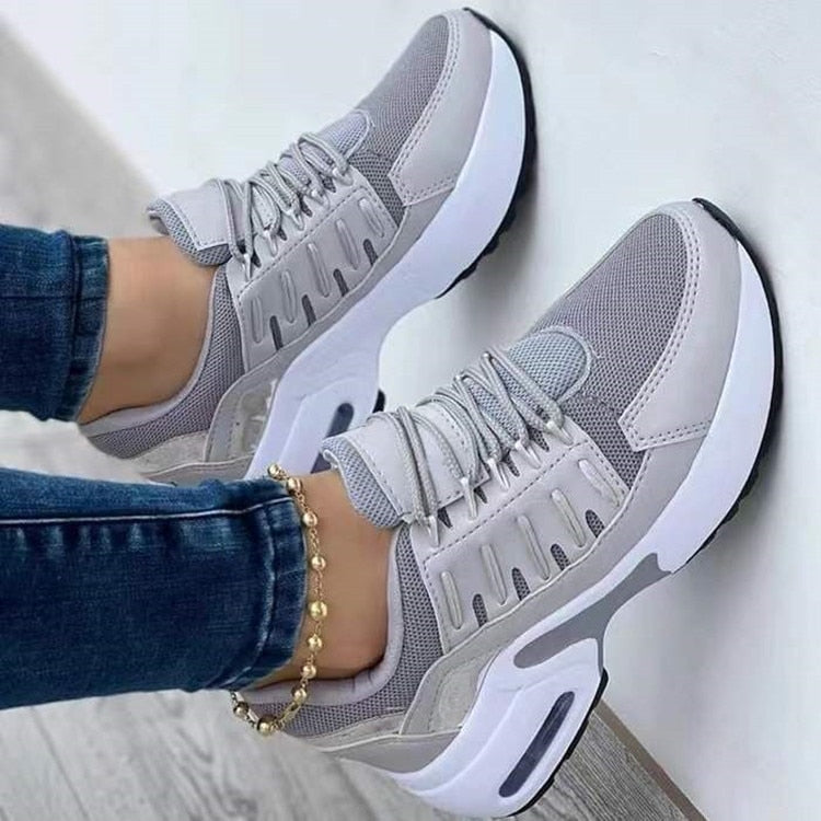 Wedge Platform Sneakers 2022 New Fashion Plus Size Casual Sport Shoes Ladies Lace-up Mesh Breathable Women Vulcanized Shoes