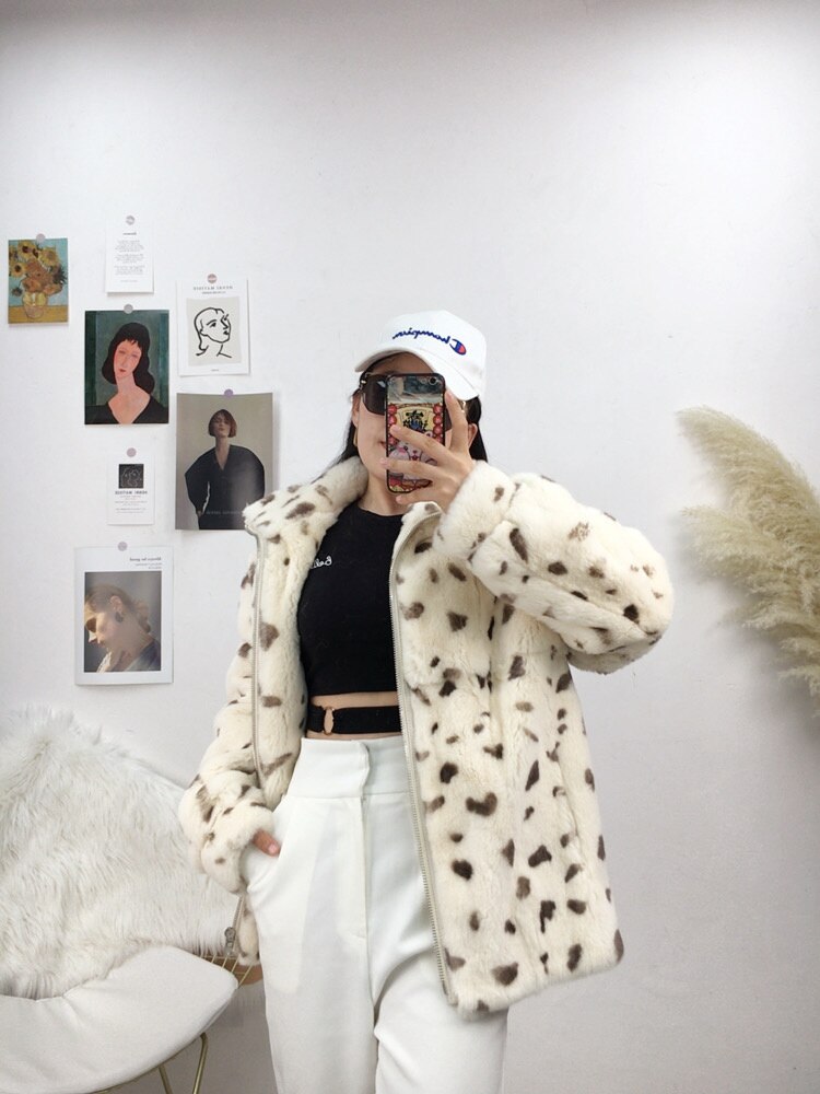 genuine brand 2023 Autumn And Winter Women Jacket New Real Coat Loose Warm Leopard Print Natural Fox Fur Luxury Fashion Outerwea