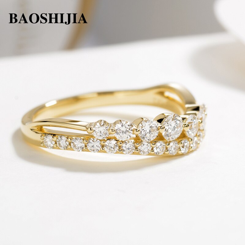 BAOSHIJIA Solid 18k Yellow Gold 0.7 Carat Natural Diamond Ring Luxury Women&