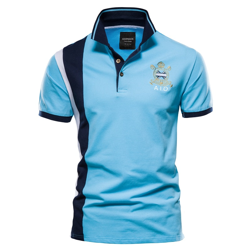 AIOPESON 100% Cotton Badge Embroidery Polo Shirt for Men Short-sleeved Patchwork Men&