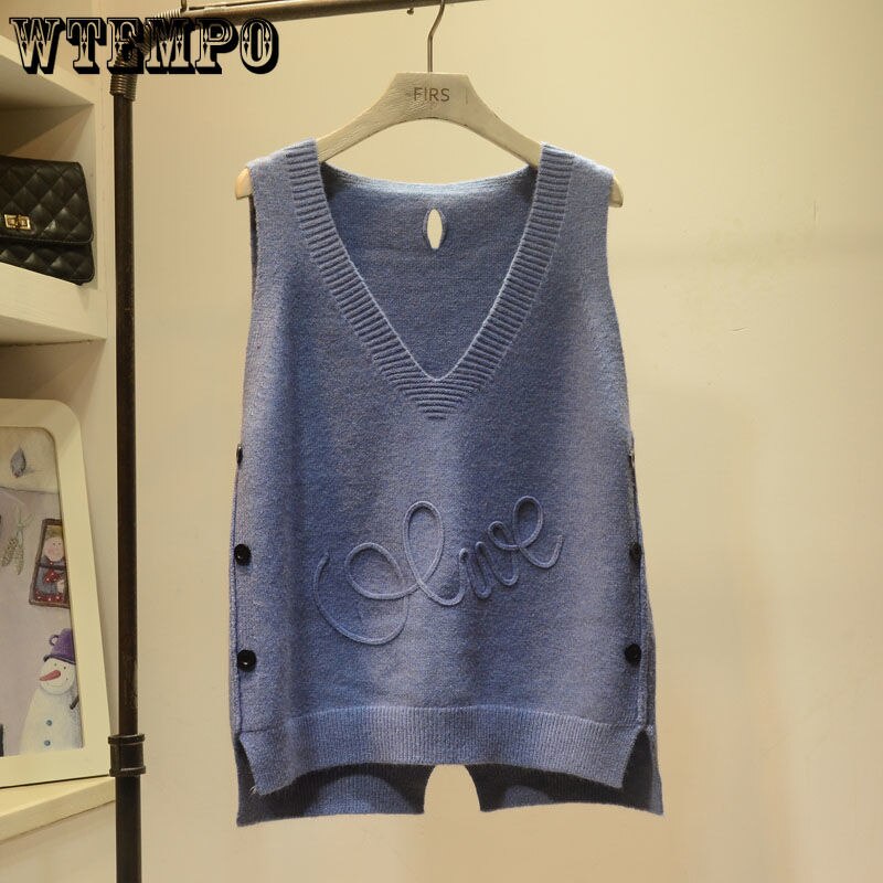 Tops Girl Sweater Vest Women Jumper V Neck Pullover Knitted Vests Women Autumn Solid Sweaters Tank Top