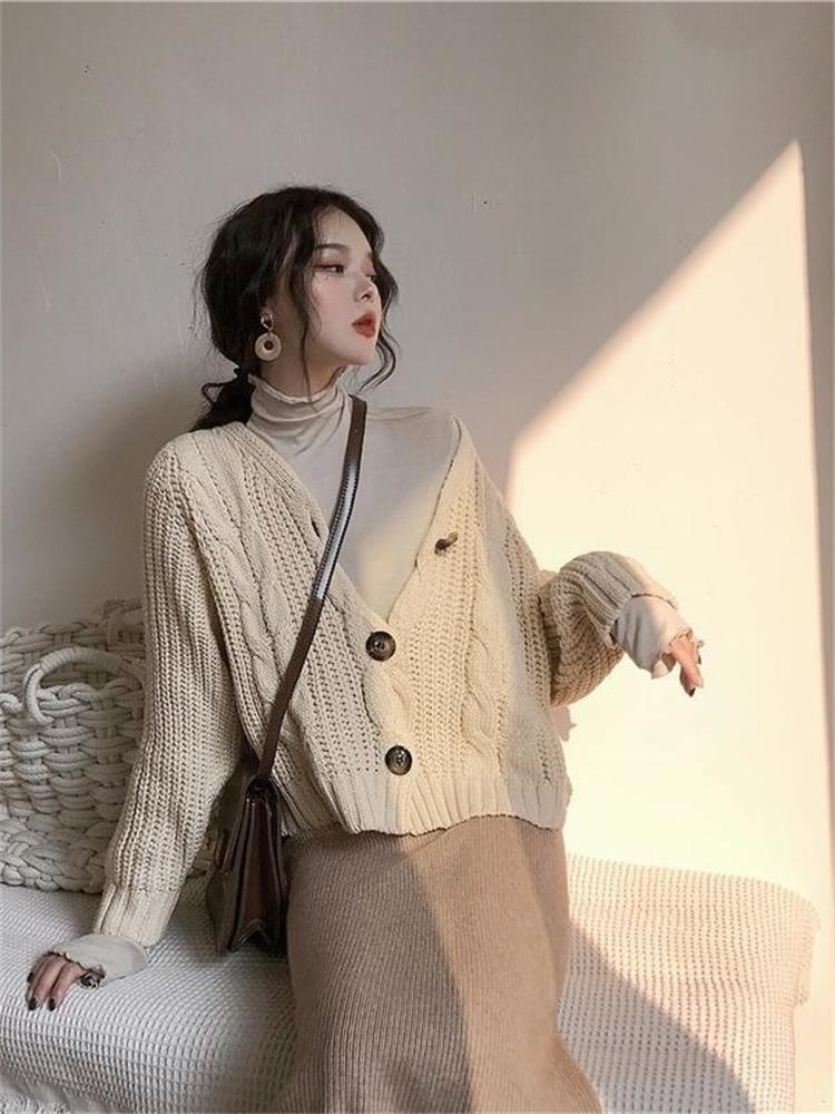 H.SA Women Casual Cardigans 2022 Fall Winter Twsied Sweater Cardigan Button Up Knitted Jackets Oversized Sweater Poncho Tops