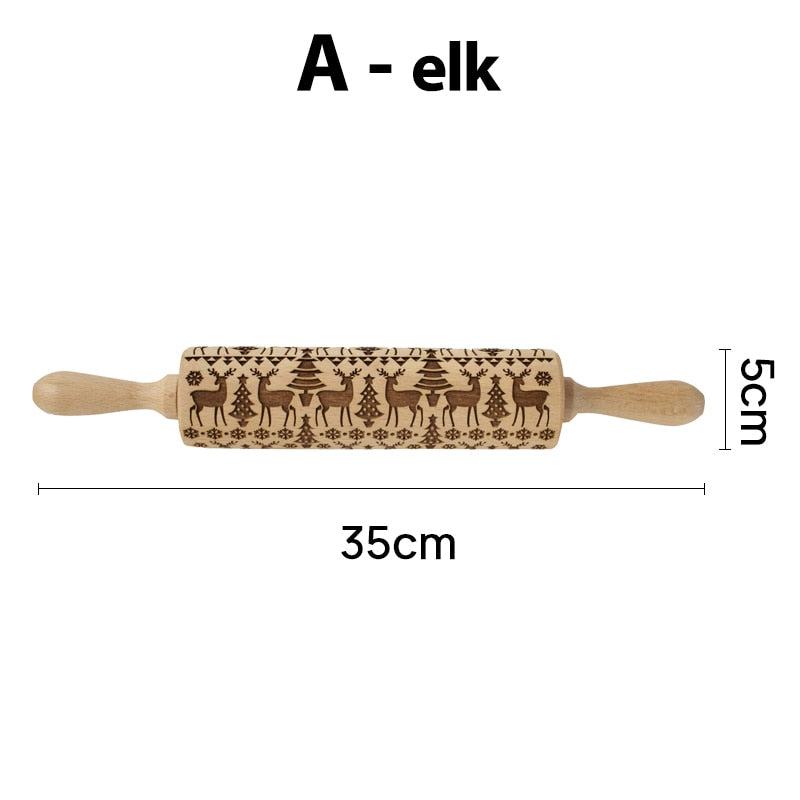 Christmas Embossing Rolling Pins With Patterns Wooden Roller Baking Embossed Cookies kitchen tools elk Snowflak