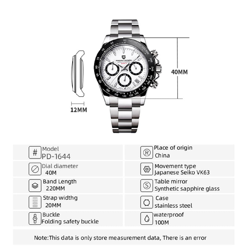 PAGANI DESIGN Mens watches Quartz watch men business automatic date watch for men 100M Waterproof Japan VK63 Chronograph