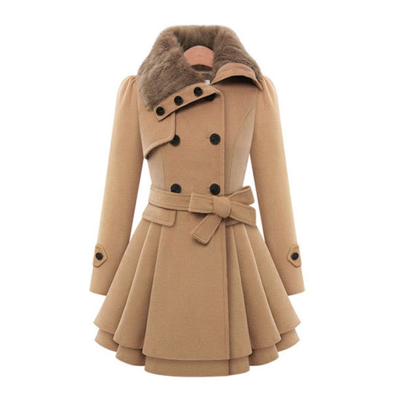 2022 Autumn And Winter Jackets For Women Casual Solid Slim Thick Double Breasted College Wind Female Cotton Coats  (S-2XL)