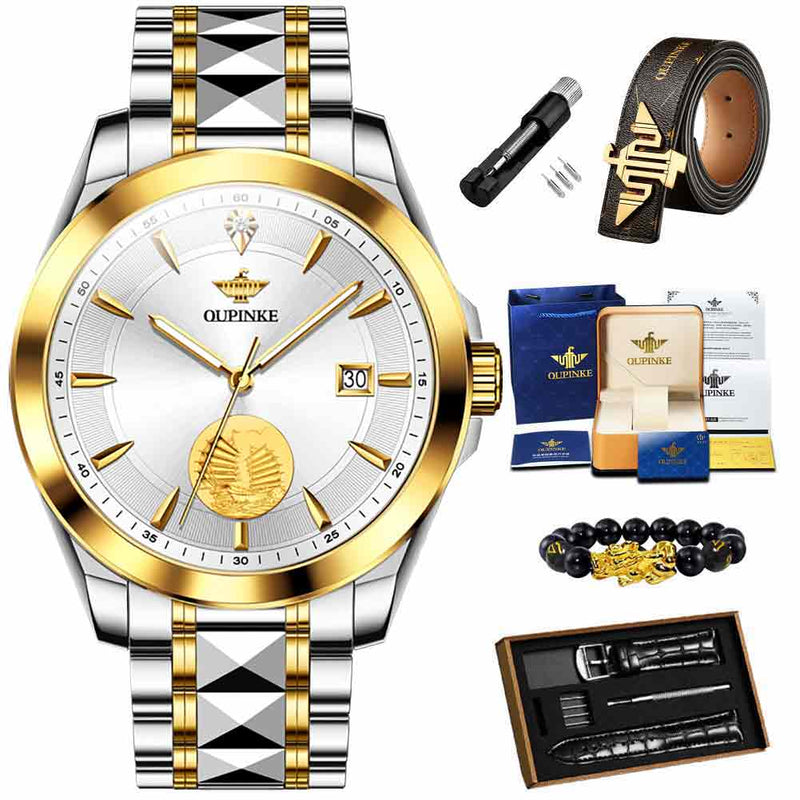 OUPINKE Original Luxury Automatic Watch for Men Luminous Waterproof Sapphire Gold Wristwatches Diving Watch Mechanical Watch