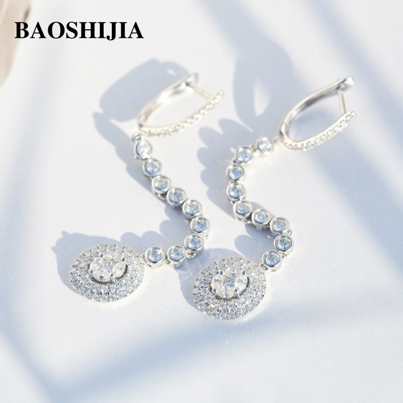 BAOSHIJIA Solid 18k Rose/White Gold Eternity Diamonds Earrings for Fashion Women Beautyful Jewelry Luxurious