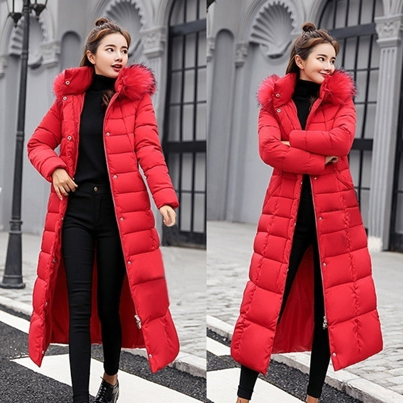 2022 new winter jacket women&#39;s warm fashion bow belt fox fur collar coat long dress women&#39;s thick coat