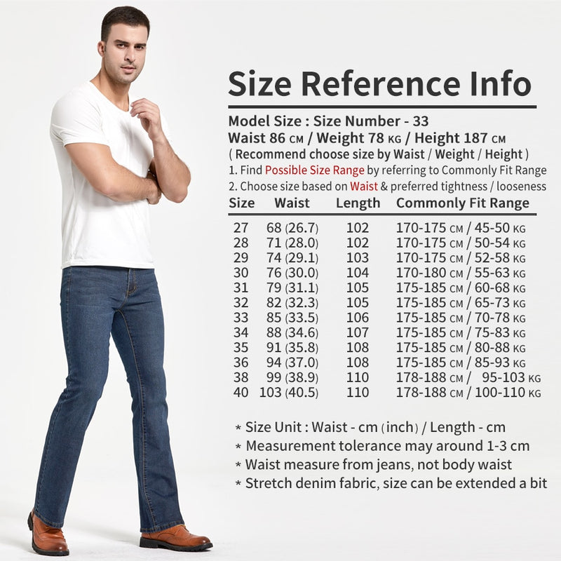 Mens Boot Cut Jeans Slightly Flared Slim Fit Blue Black Trousers Designer Classic Male Stretch Denim Pants