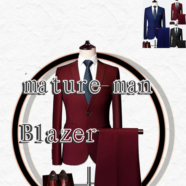 Red Suit Men's Two-button Slim Fit Plus Fertilizer To Increase Youth Business Professional Formal Wear Wedding For Dinner Blazer