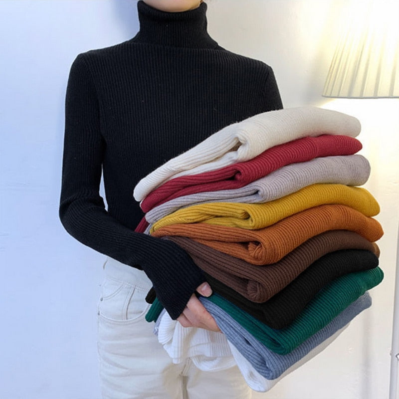 New Turtleneck Jumper Woman Knitted Blouses Fashion Ladies Sweaters Winter 2022 Thermal Striped Long Sleeve Autumn Warm Tops