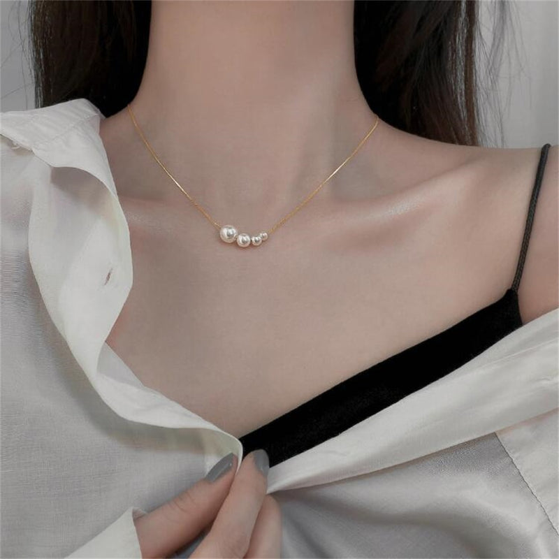 New Fashion Four Pearl Choker Necklaces Girl Summer Luxury Baroque Pearl Pendant Clavicle Chain For Women Jewelry Gift