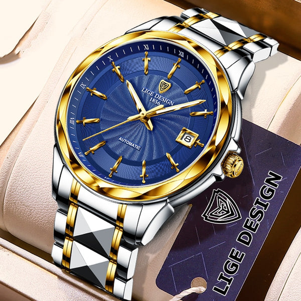 LIGE DESIGN New Men Mechanical Wristwatches Luxury Sapphire Glass Automatic Watch 50m Waterproof Watches Relogio Masculino