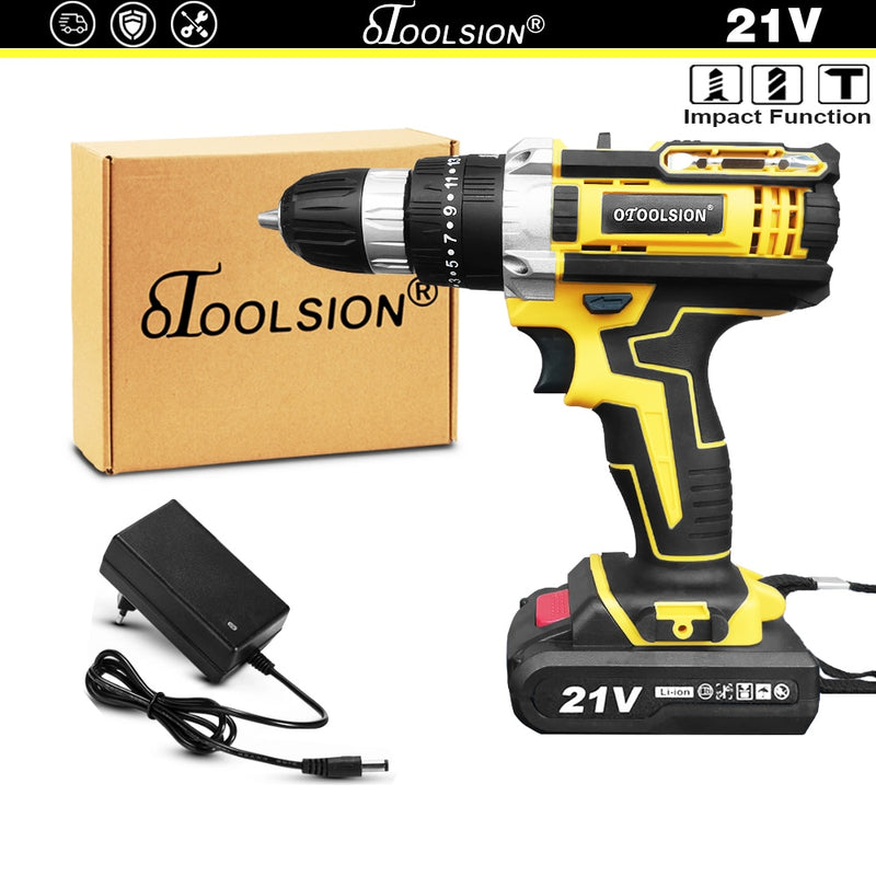 OTOOLSION New 21v Impact Electric Drill Variable Speed Impact Electric Screwdrivers 1500MAh Cordless Drill Lithium Battery