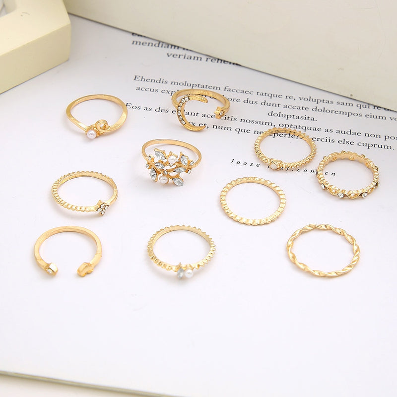 LATS Bohemian Gold Color Chain Rings Set for Women Fashion Boho Coin Snake Moon Star Rings Party 2022 Female Trend Jewelry Gifts