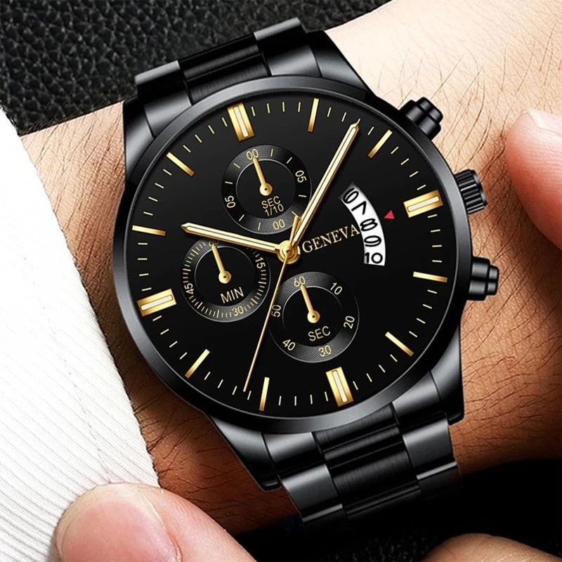 Fashion Mens Watches Luxury Gold Stainless Steel Quartz Wrist Watch Men Business Casual Calendar Clock relogio masculino