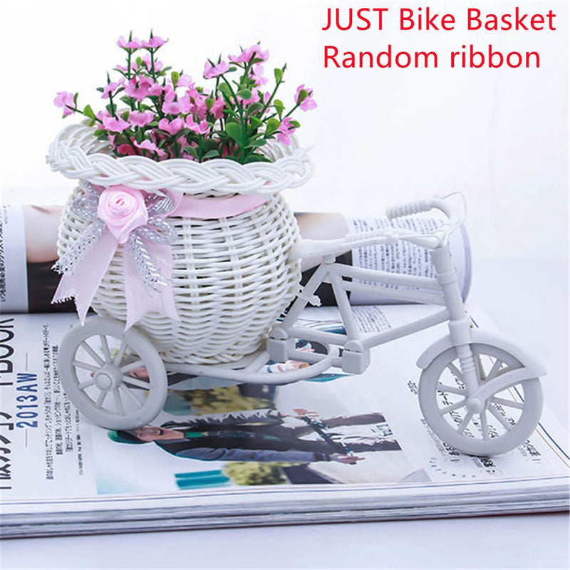 Hot Sale New Plastic White Tricycle Bike Design Flower Basket Container For Flower Plant Home Weddding Decoration