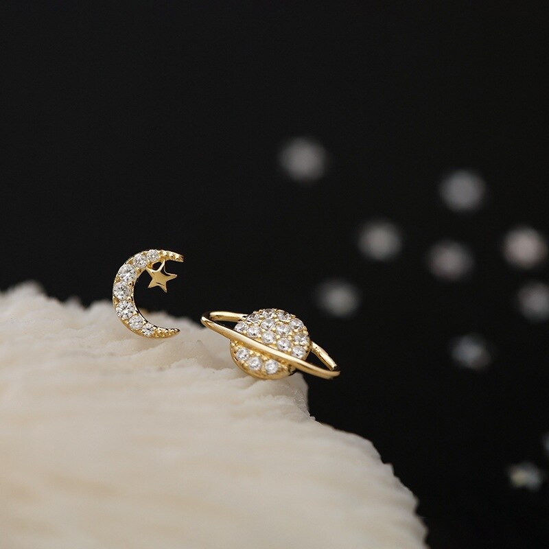 Korea Simple Sweet Cool Wind Planet Love Zircon Stud Earrings 2022 Young Luxury Earrings Elegant Women's Jewelry Accessories