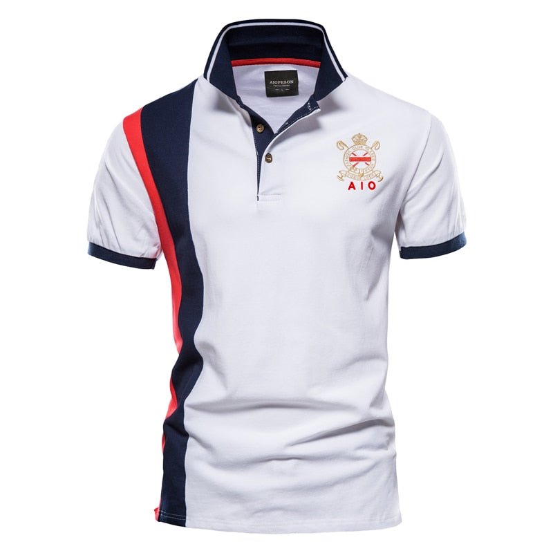 AIOPESON 100% Cotton Badge Embroidery Polo Shirt for Men Short-sleeved Patchwork Men&