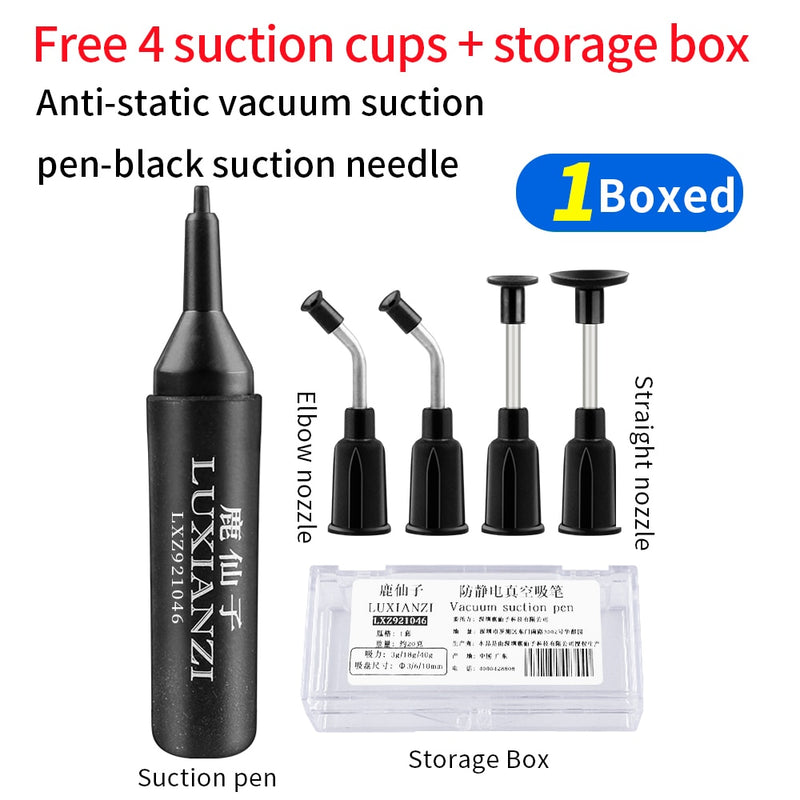 LUXIANZI Vacuum Suction Pen Kit with 3 Sucker IC SMD Tweezers Pick Up Tool Remover Sucker Pump Solder Desoldering Sucking Pens