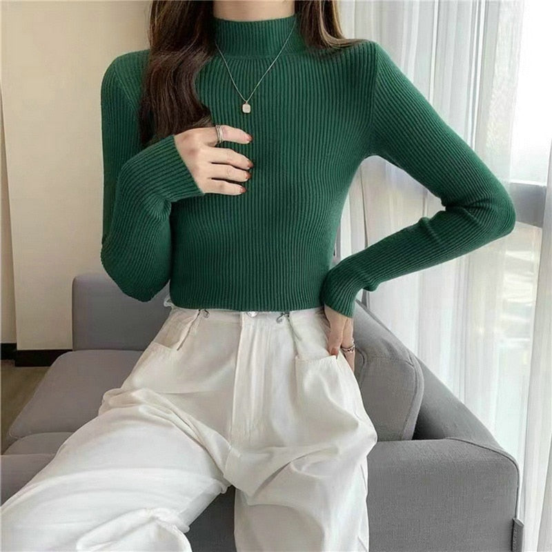 New Turtleneck Jumper Woman Knitted Blouses Fashion Ladies Sweaters Winter 2022 Thermal Striped Long Sleeve Autumn Warm Tops