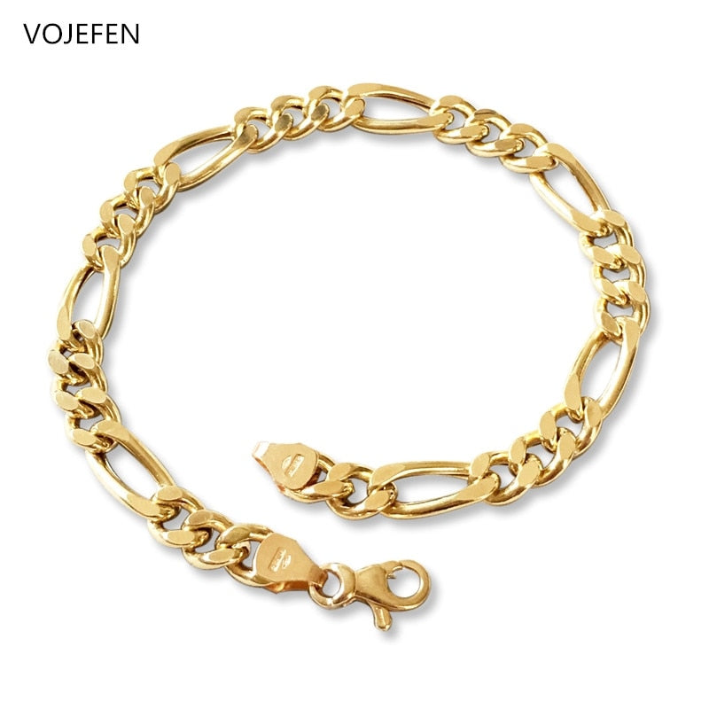 VOJEFEN 18k Pure Gold Figaro Bracelet Fashion Luxury Men Jewelry Genuine AU750 Chains Women&