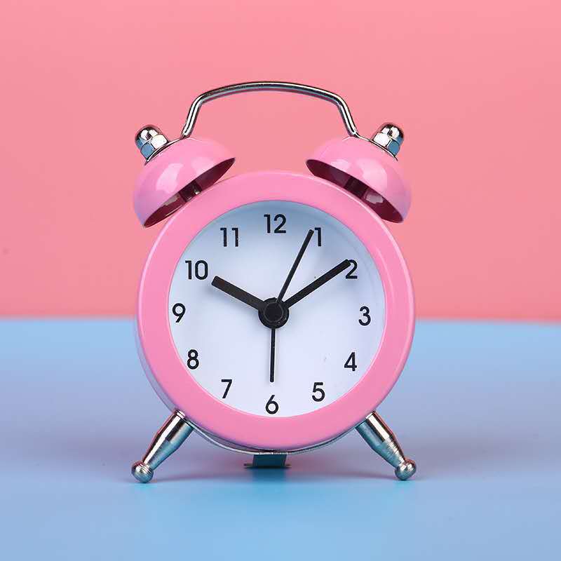 Cute Mini Metal Round Alarm Clock Desk Table Electronic Digital Clock Bedroom Living Room Alarm Clock Creative Home Decoration