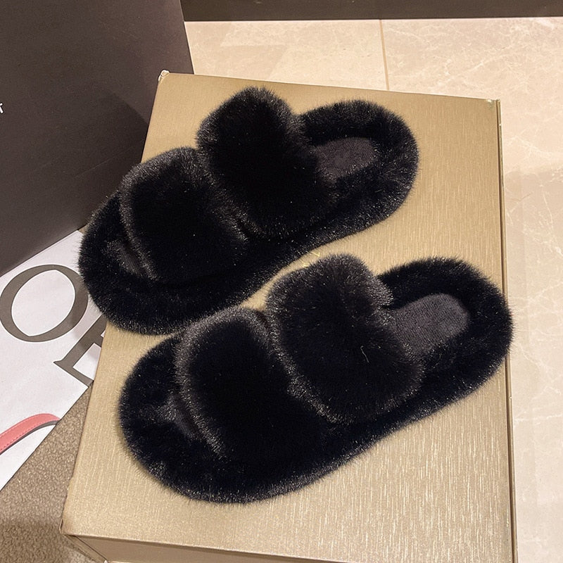 Shoes for Women 2022 New Fluffy Fur Slippers Women Winter Warm Solid Color Versatile Lovely Casual Footwear Soft Chinelos Planos