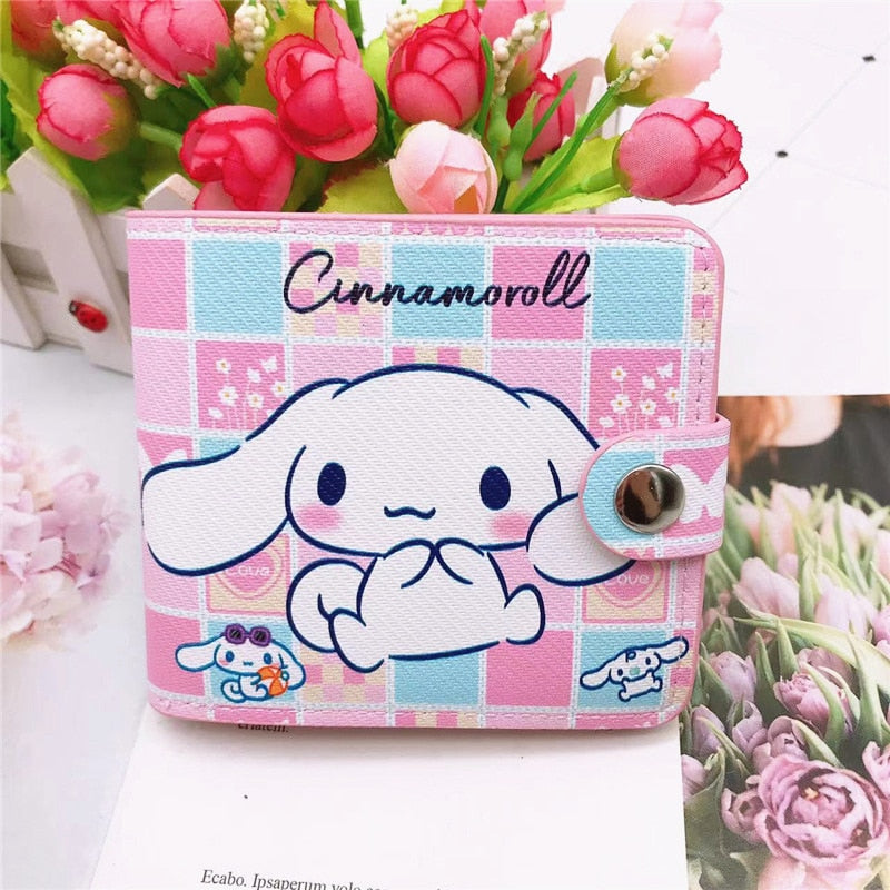 Kawaii Hello Kitty Cinnamoroll My Melody Kuromi Sanrios New Pu Casual Money Bag Coin Purse Card Holder Wallet with Buttons