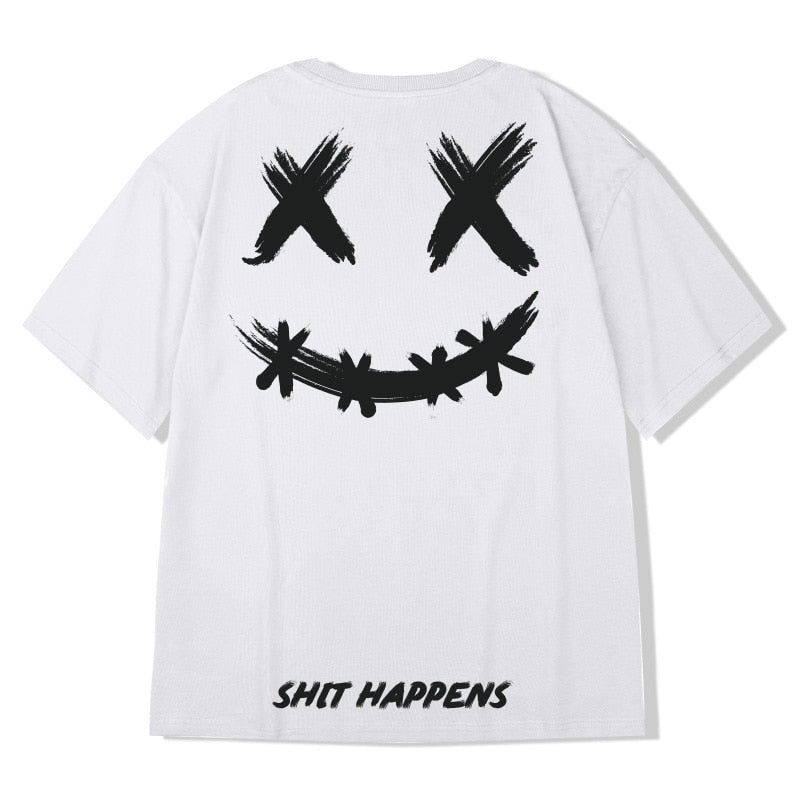HMZ 2022 T Shirt Streetwear Men Oversize Hip Hop T-Shirt Smile Print Harajuku Tshirt Summer Short Sleeve Cotton Loose Tops Tees
