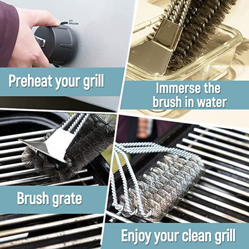 Kitchen Accessories BBQ Grill Barbecue Kit Cleaning Brush Stainless Steel Cooking Tools Wire Bristles Triangle Cleaning Brushes